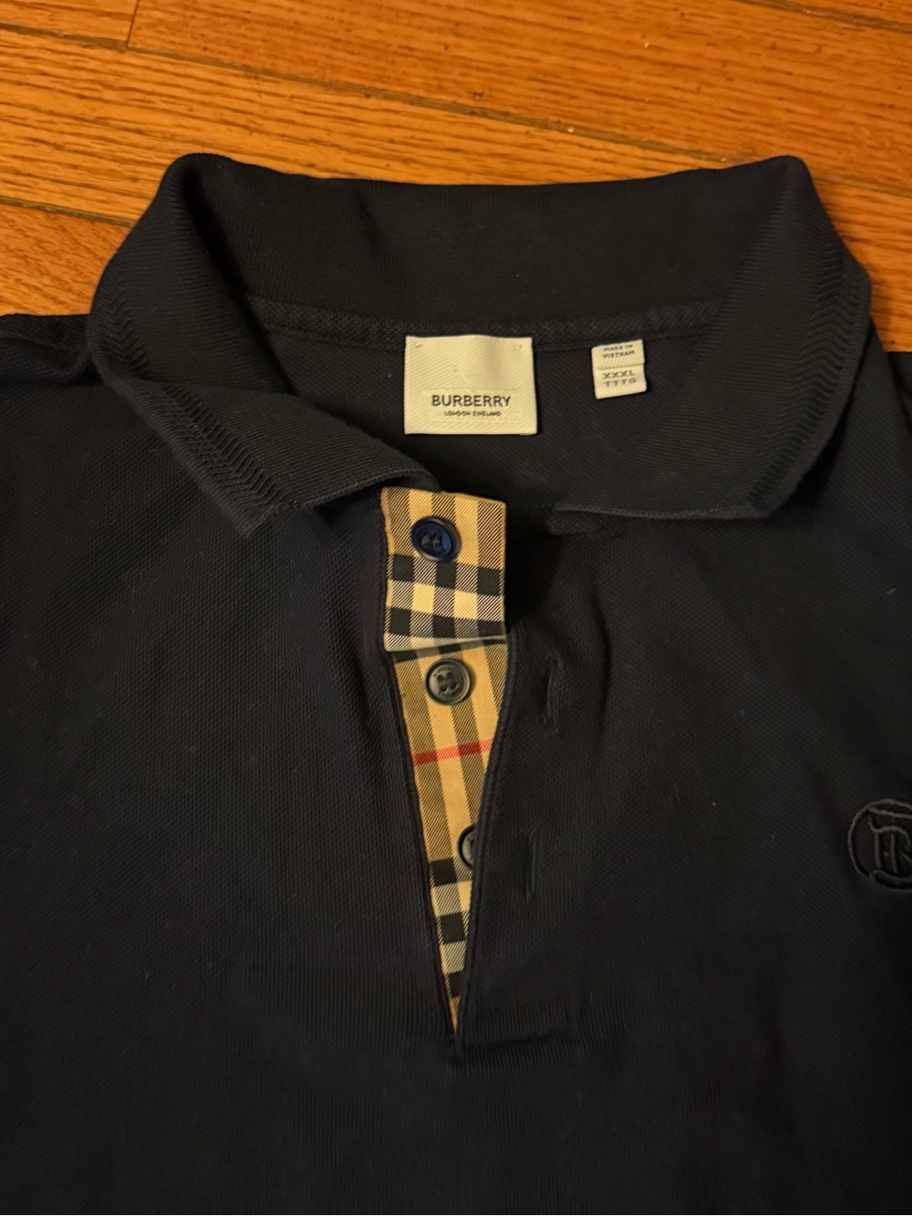 Burberry Navy Polo with Signature Check Placket